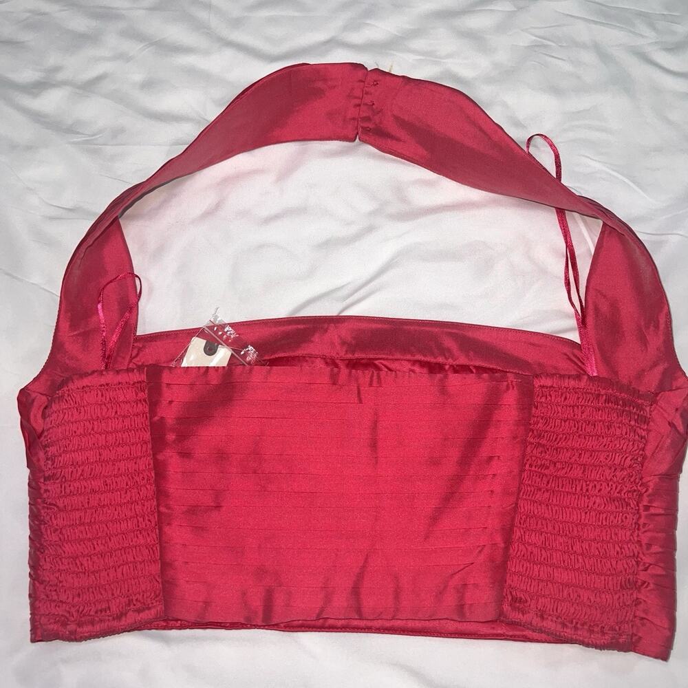BHLDN Georgia Halter Top Size M Pink Raspberry Sorbet Pleated Cropped Formal NWT - Picture 3 of 11